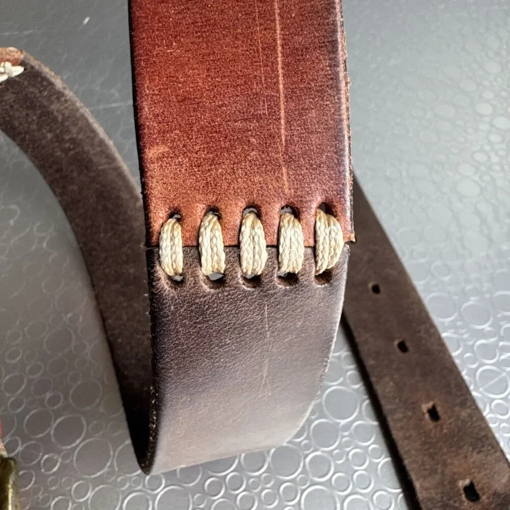 VTG County Seat Womens Brown Leather Belt L Western Whipstitch Brass Buckle